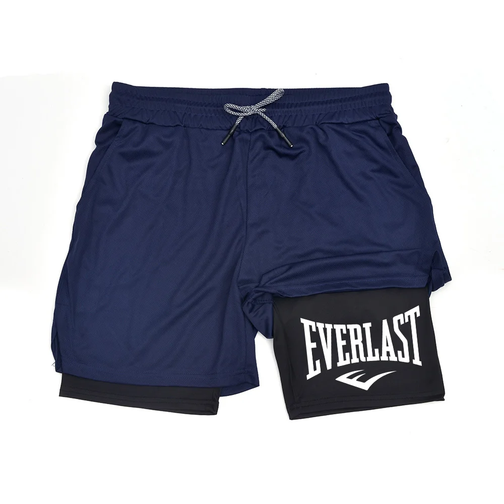 شورت رياضي مضغوط للرجال، سروال رياضي مطبوع EVERLAST، طبقات مزدوجة، سريع الجفاف، كرة السلة، شورت كاجوال للياقة العضلات