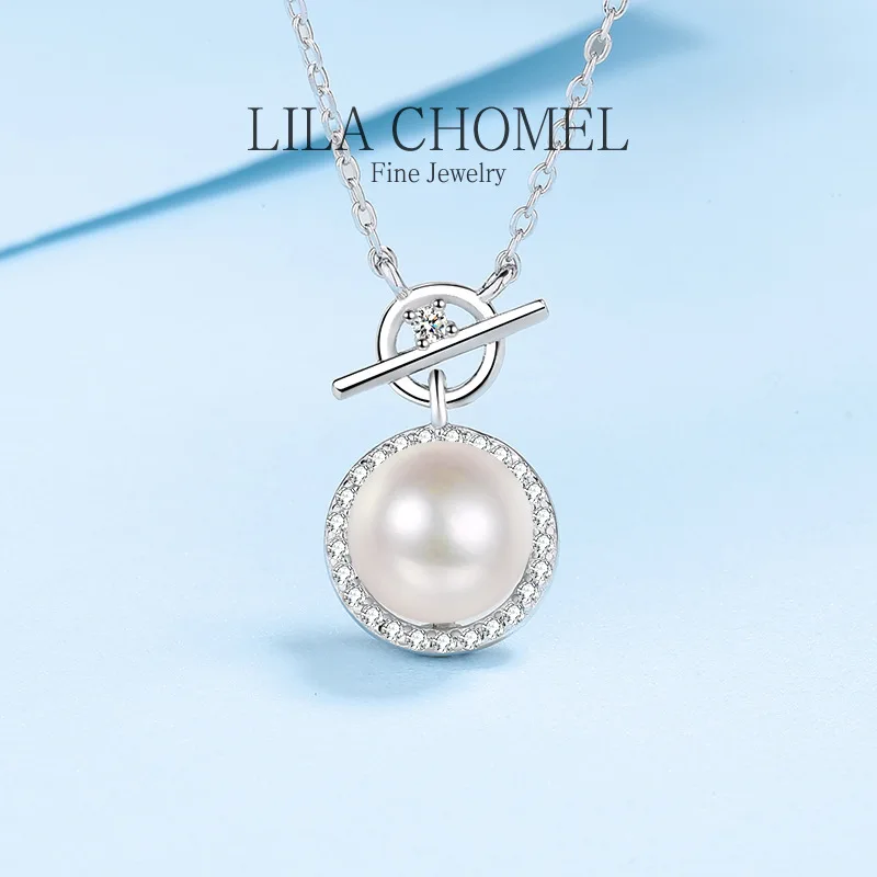 

Classic PT950 Platinum 8mm Pearl Pendant Natural Freshwater GRA Certified 0.14ct Real Moissanite Necklace for Women Wedding girl