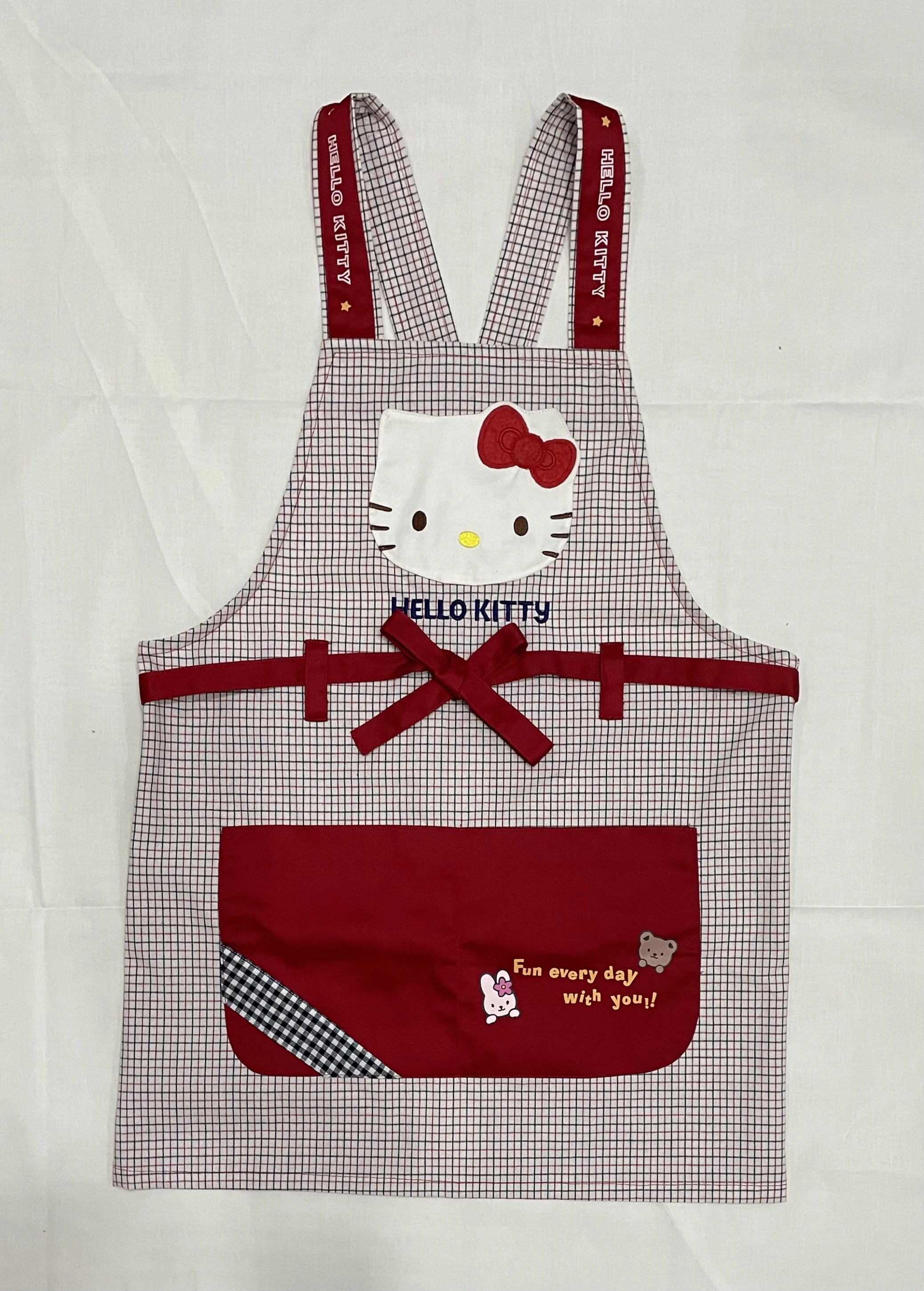 Embroidered Hello Kitty Kitchen Apron Woman Cotton Cooking Baking Household Avental de Cozinha Divertido Pinafore Japanese