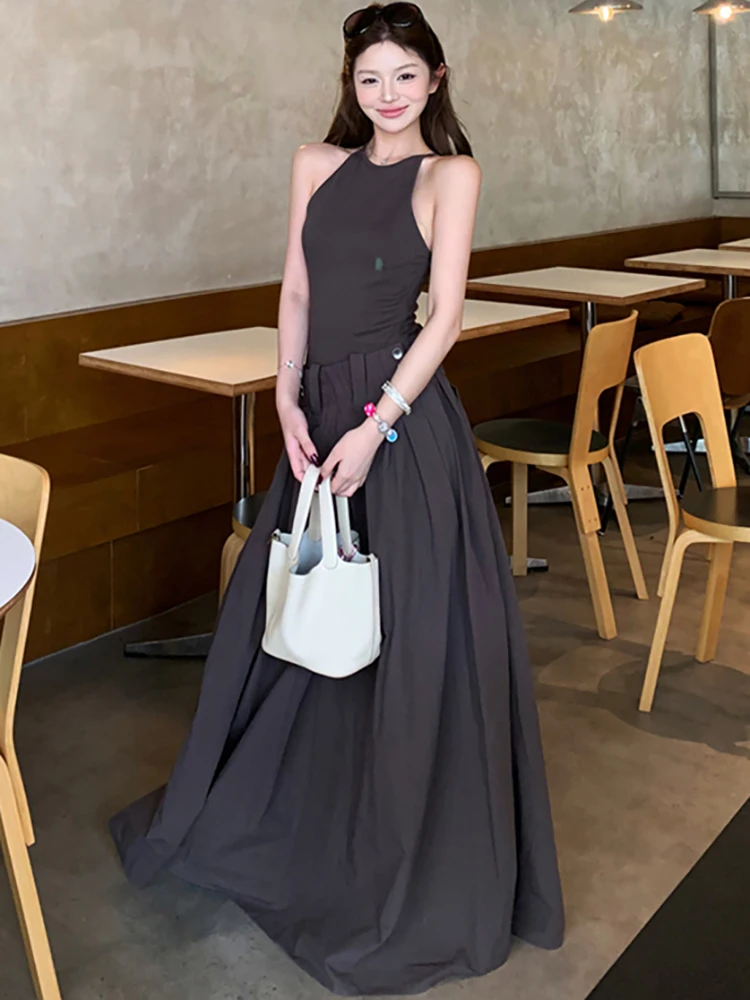 

2025 New Fashion Patchwork Fake Two Piece Sling Sexy Dress Women Elegant Casual Holiday Dress Summer Korean Bodycon Party Dress