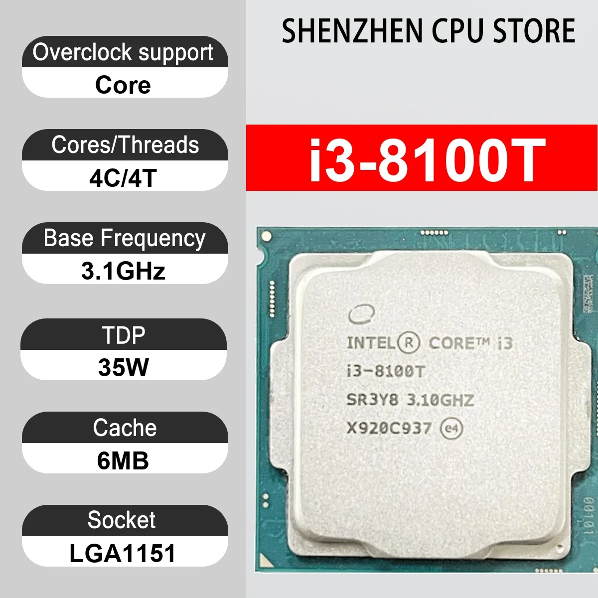 Intel Core i3-8100T 4 Core 4 Thread 3.1GHz 35W 6MB Cache 14nm LGA1151 SR3Y8 DDR4-2400 Mhz Coffee Lake UHD Graphics 630
