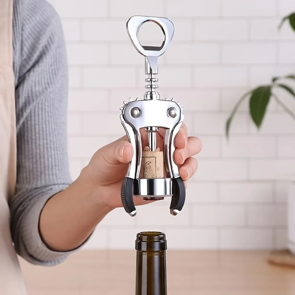 

1pc Wine Opener Stainless Steel Opener, Zinc Alloy Premium Wing Corkscrew Wine Bottle Opener With Multifunctional Bottles Opener
