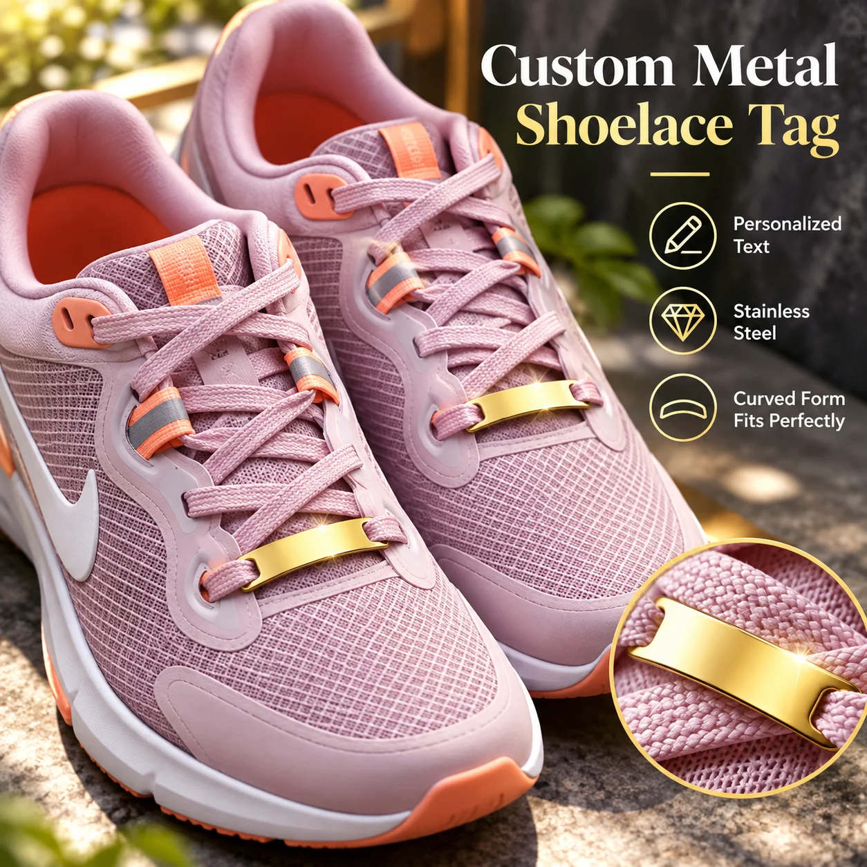 Custom Personalized Metal Shoelace Tag Stainless Steel Curved Shoe Plate Engraved Name Charm for Sneakers Bags Gifts Accessories