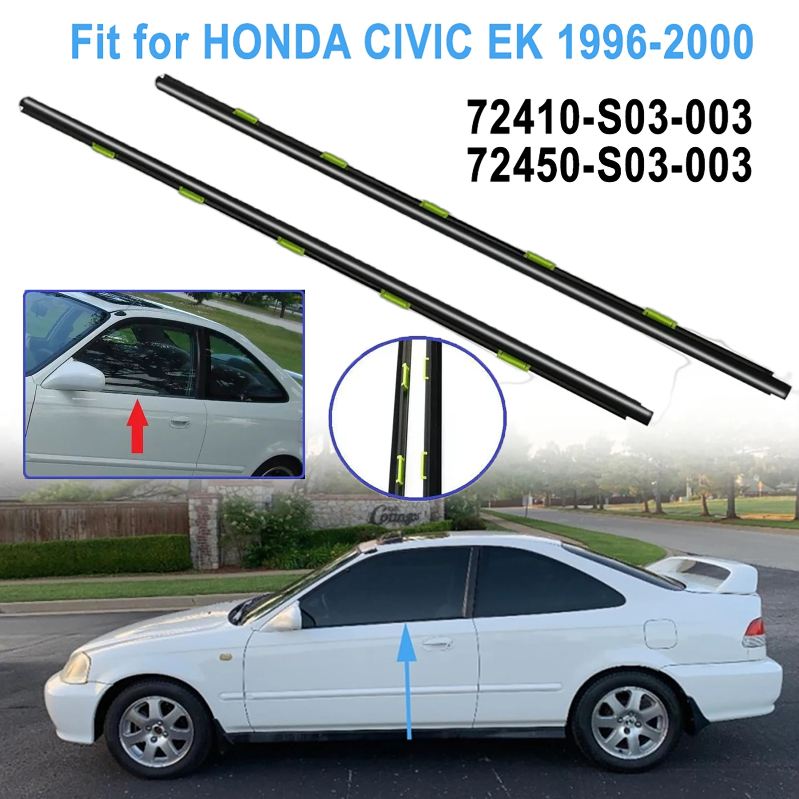 

2Pcs/set Car Window Weather Strip Window Glass Waterproof Pressure Strip Sealing Strip Fit for HONDA CIVIC EK 1996-2000