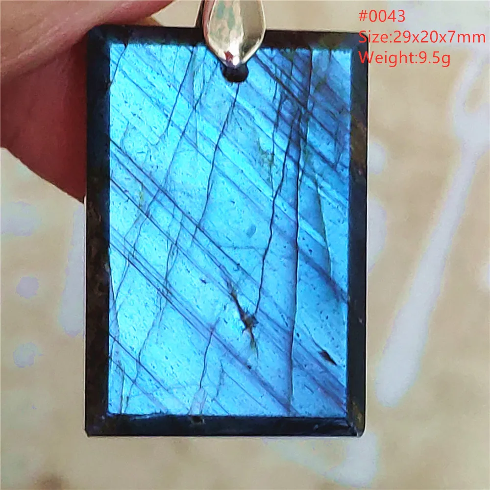 Natural Blue Light Labradorite Pendant Jewelry Women Men Purple Labradorite Rectangle Necklace AAAA