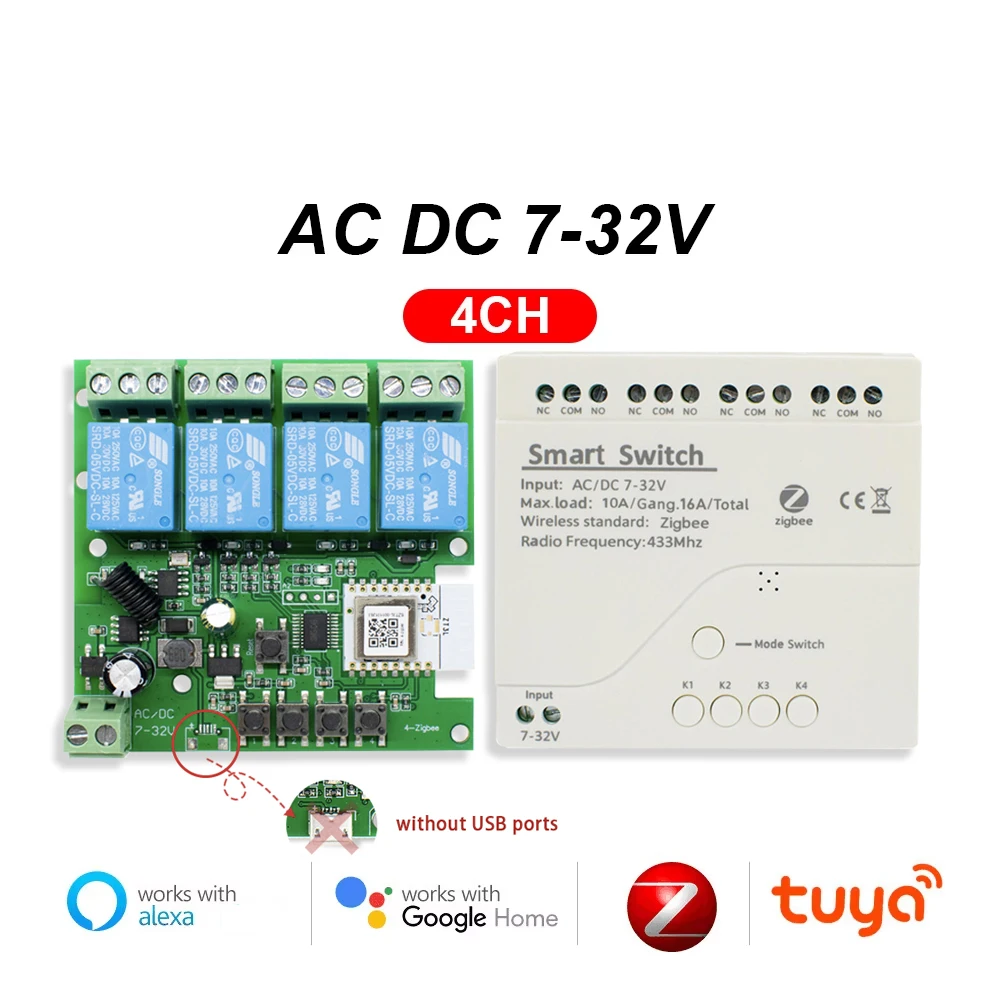 Met Shell Zigbee 1 2 4ch 12V 24V 220V Smart Switch Tuya Relay Module Droog Contact 4 Kanaals Din Rail Gateway Hub Vereist