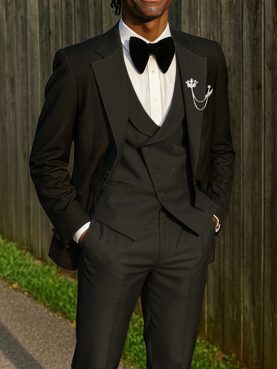 3 Pieces Men's Suits Splicing Peak Lapel Slim Fit Single Breasted Business Wedding Men's Suits（Blazer+Pants+Vest）