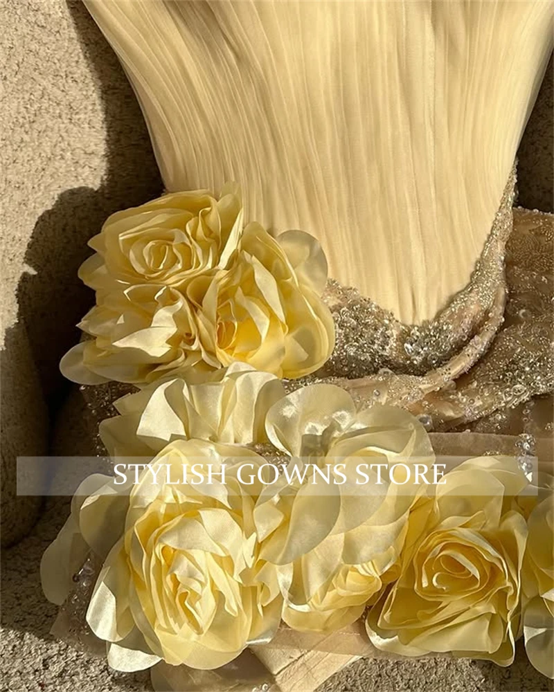 Robes De Bal courtes jaunes élégantes personnalisées, scintillantes, fleurs 3D, avec des Appliques De diamants, robes De fête d'anniversaire