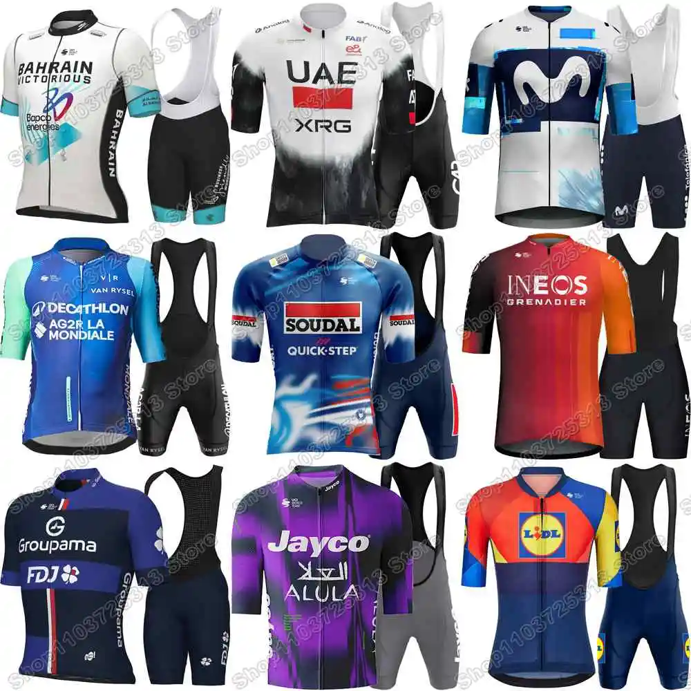 2025 Italy Spain France Tour Team Cycling Jersey Set Summer Cycling Clothing Men Road Bike Shirts Suit Bicycle Bib Shorts