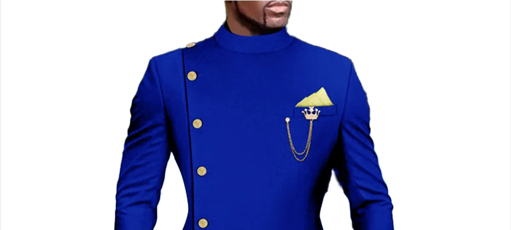 2024 African Royal Blue Suits For Men Slim Fit Prom Party Wedding Groomsmen Groom Suit Tuxedo 2Pcs Costume Homme Blazer Pants