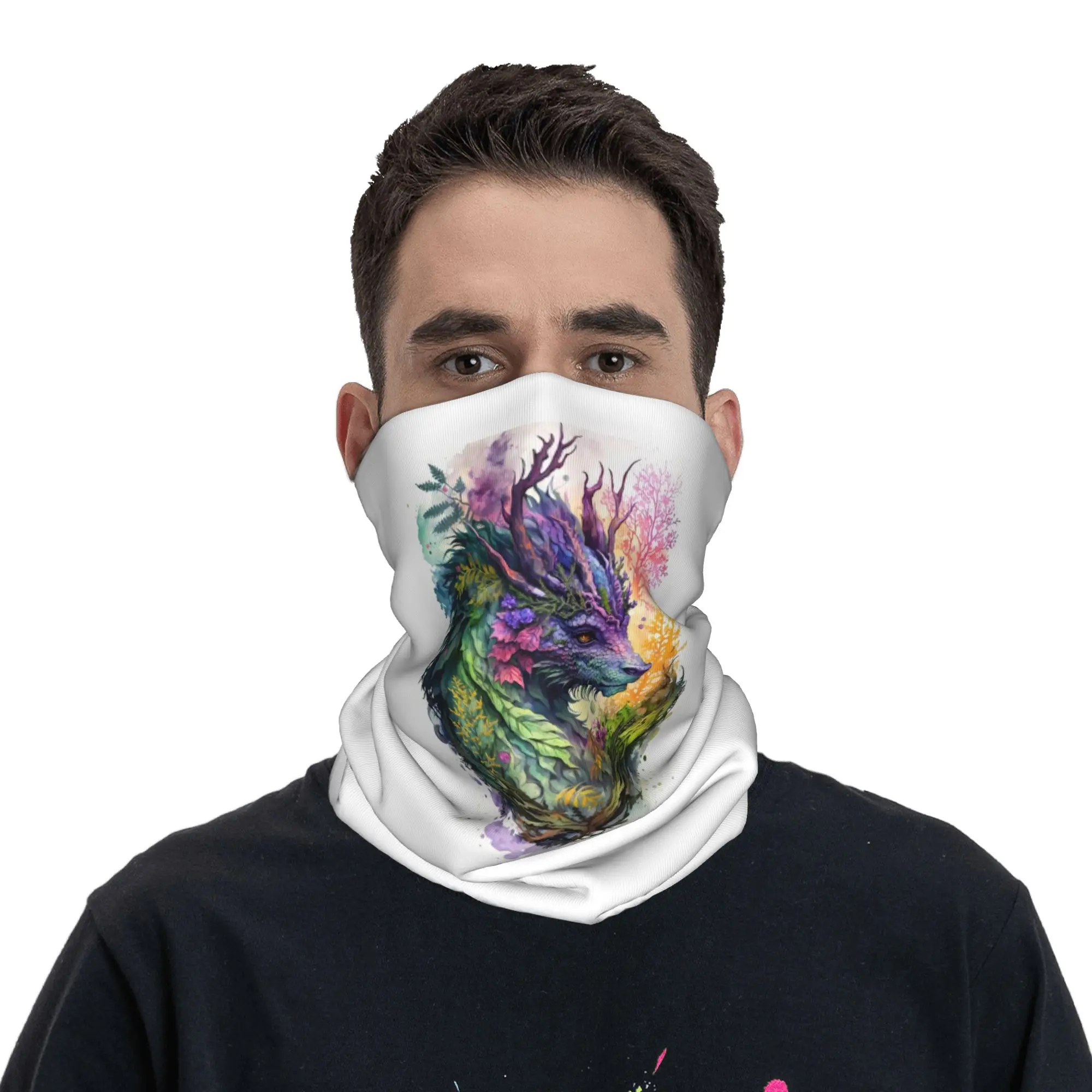 Mysterious Dragon Asian And Purple Flower Bandana Neck Cover Printed Mask Scarf Warm Balaclava Riding Unisex Adult Winter