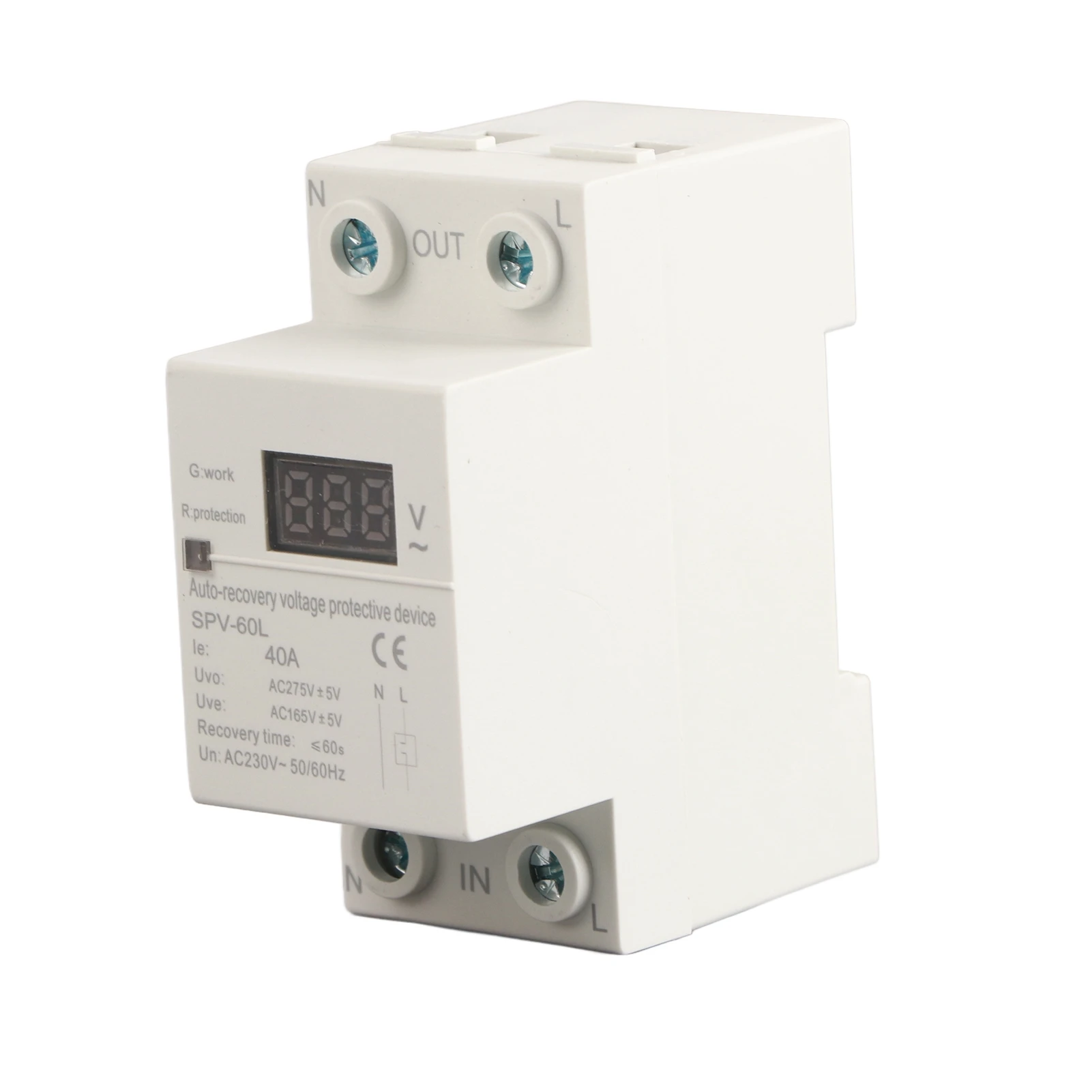 230V 40A Voltage Protection, Automatic Recovery Surge And Undervoltage Protection Device With LCD Voltage Display Indicator Light Din Rail Mounting