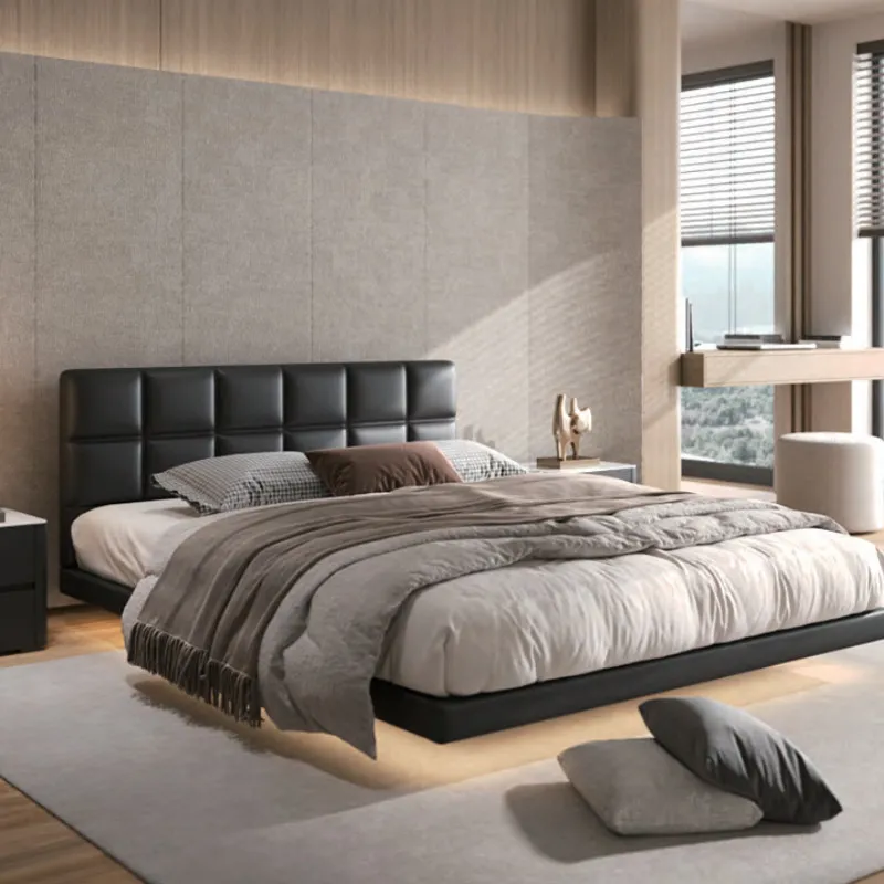 *Home Simple Flush-edge Upholstered  Master room Double Leather Light Luxury Modern Minimalist Storage