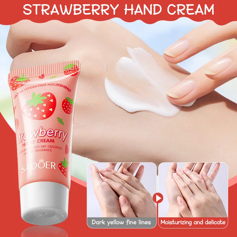 Hot Sale SADOER Strawberry Nourishing Hand Cream Lip Balm Set Autumn/Winter Hand Cream Lip Balm