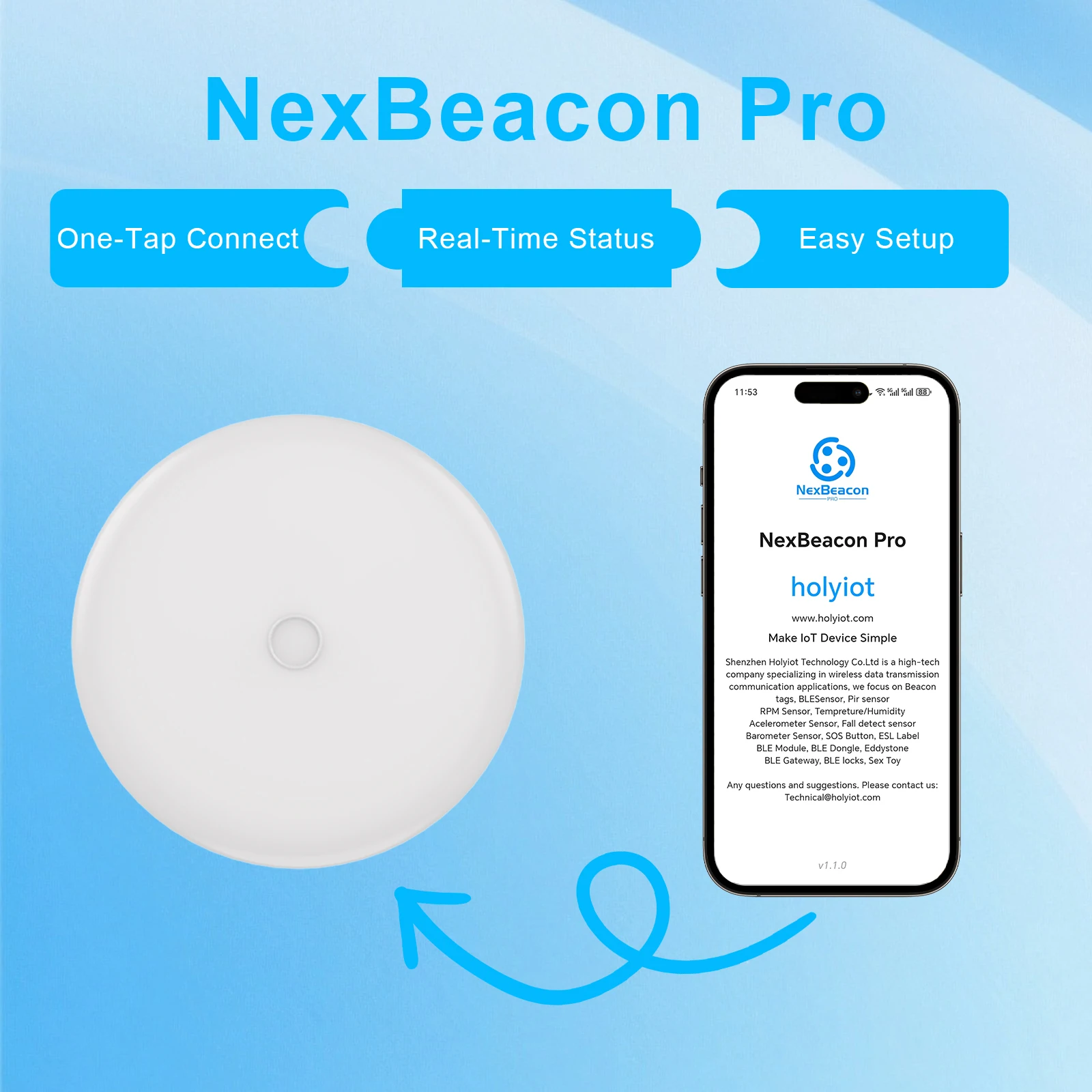 Holyiot Bluetooth BLE 6.2 Beacon nRF54L Series Low Power Consumption Module SOS Programmable Panic Button for Patient Elderly
