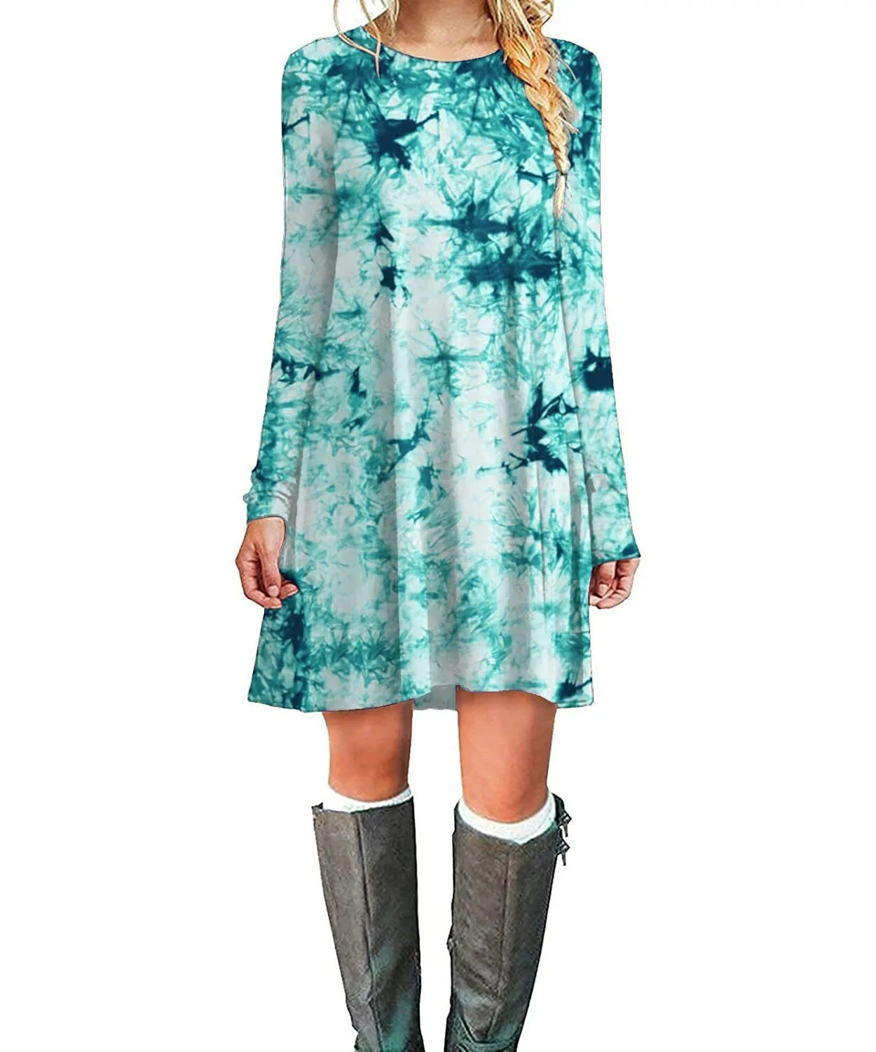 Tie-dye Fashion Pattern Women Mini Dresses All Season Long Sleeve 3D Printed Street Ladies Dress 3XL Plus Size Casual Dress