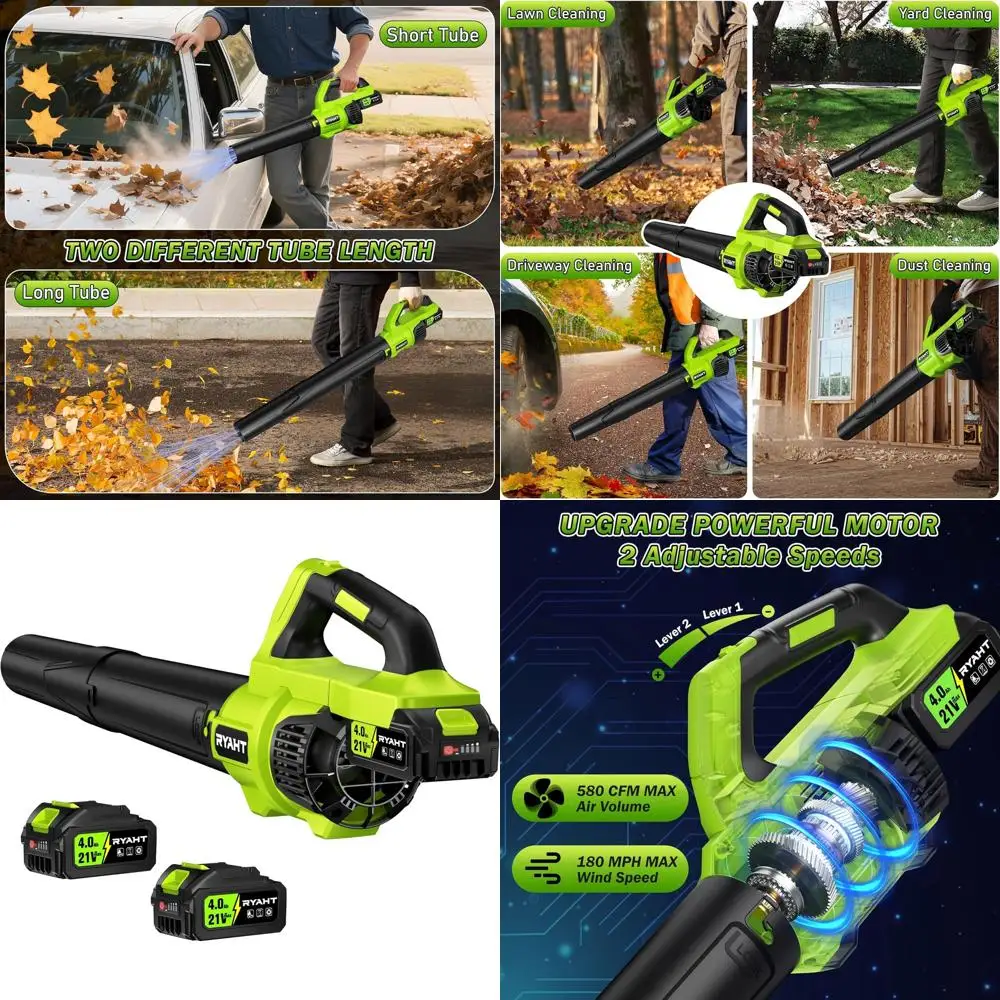 

Cordless Leaf Blower with 2 x 4.0Ah Batteries, 2 Speeds, 21V for Lawn and Patio Cleaning