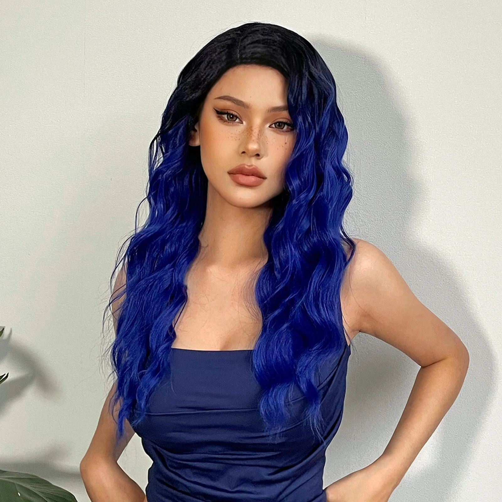 Long Curly Lace Frontal Hair Wigs Blue Purple Cosplay Synthetic Lace Wig for Black Women Transparent Natural Party Colorful Hair