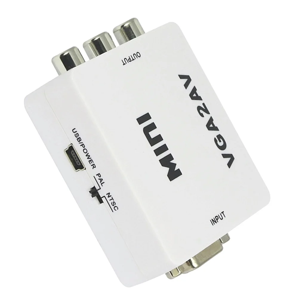 Convertitore composito Mini 1080p da VGA a Av da PC a adattatore Bianco Supporto ad alta risoluzione Convertitore composito 640x480 1920x1080