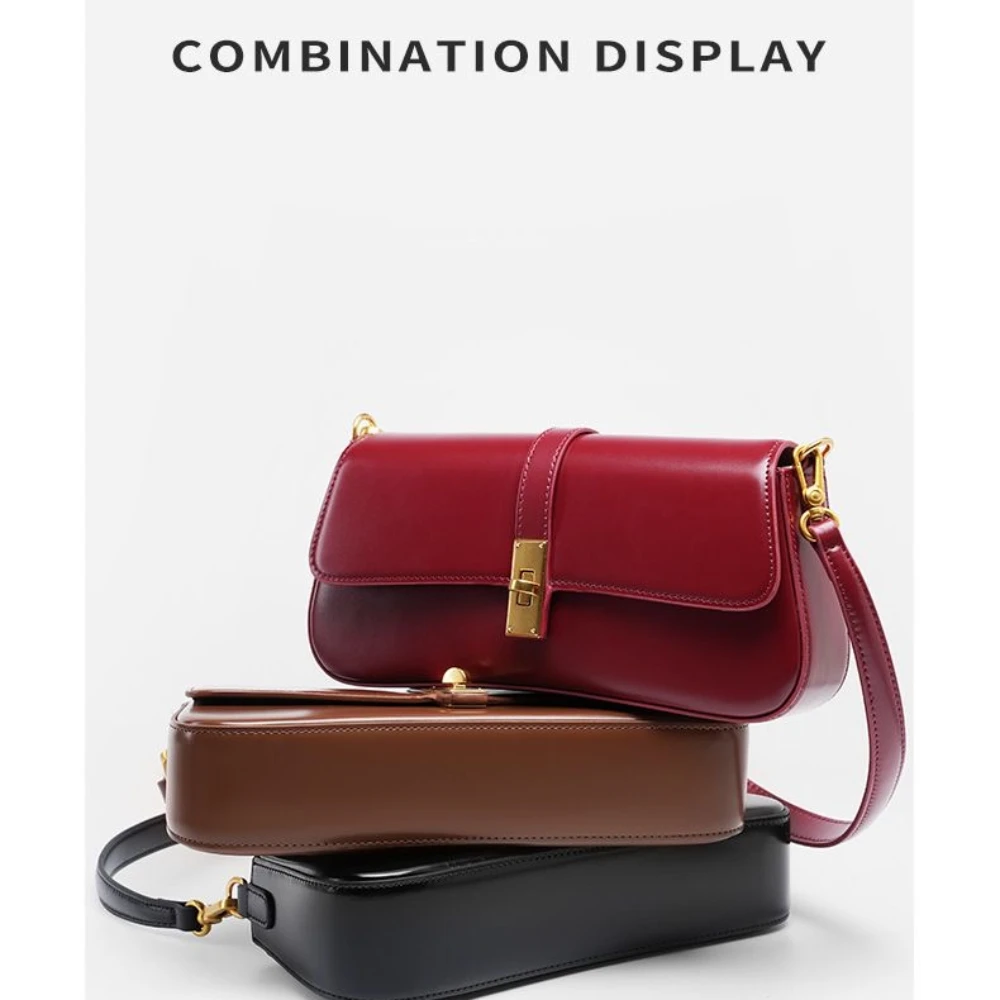 Knock New Trendy High Quality Vintage Fashion Genuine Leather Handbag Underarm Baguette Bag for Women Female Chic Deisgn