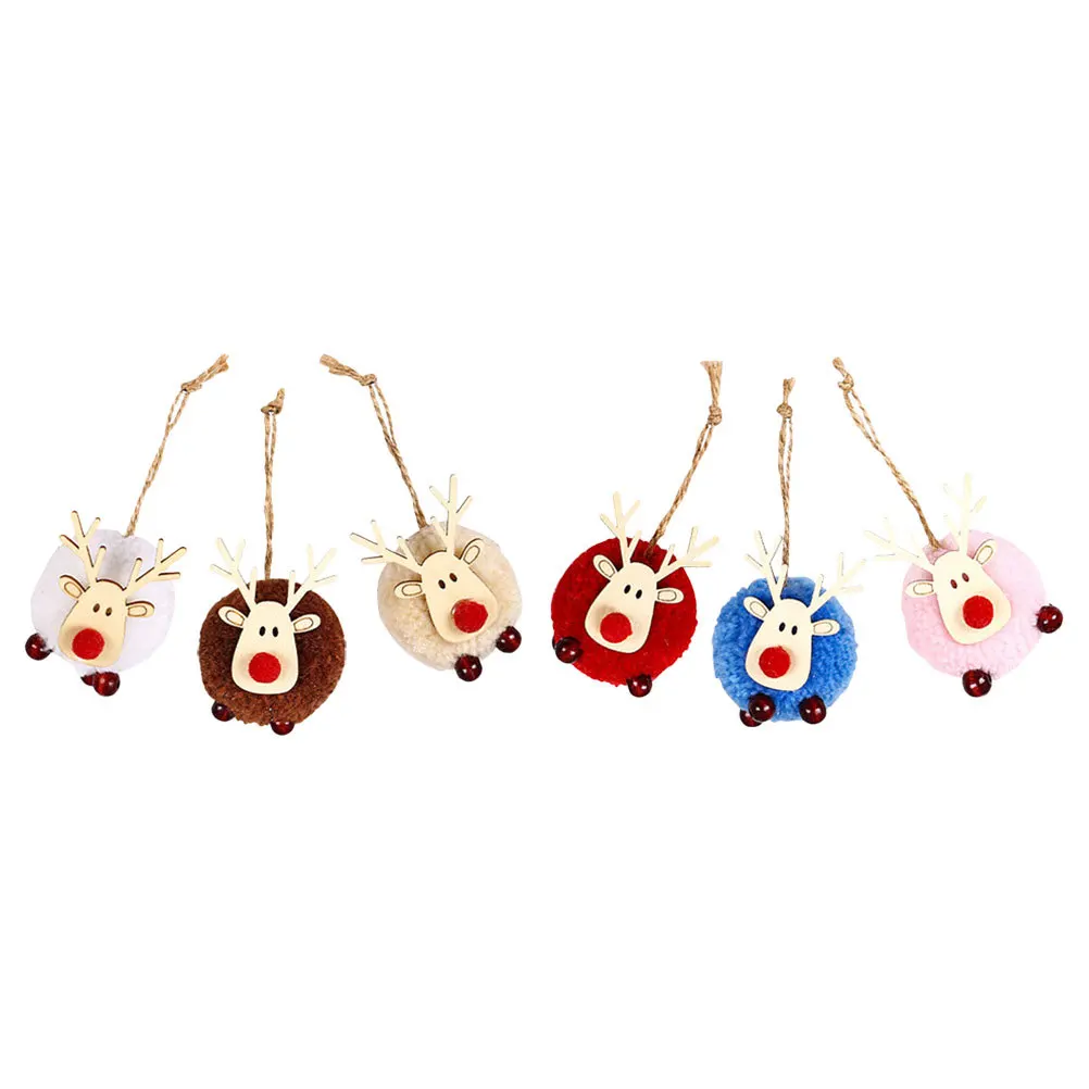 

6Pcs Xmas Deer Wool Ball Hanging Ornaments Christmas Tree Pendant Decorations Party Props Xmas Decor Christmas Tree Decorations