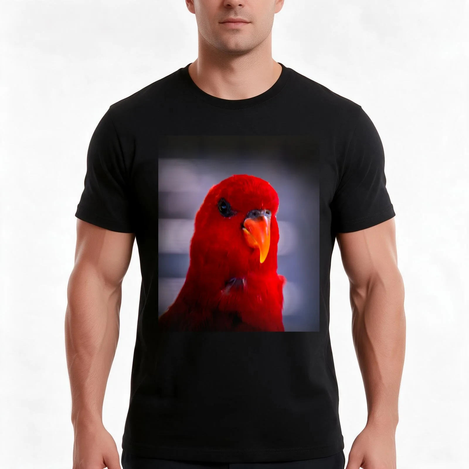 Red lory T-Shirt, Summer Casual Cotton Tee, Oversized Streetwear Tops, Vintage Graphic Print, Loose Fit Short Sleeve