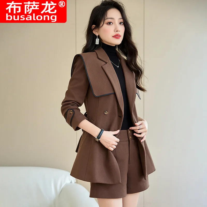 بدلة نسائية Jacket2024New خريف وشتاء عصري أنيق للتخسيس طقم بدلة راقية للعمل والتنقل