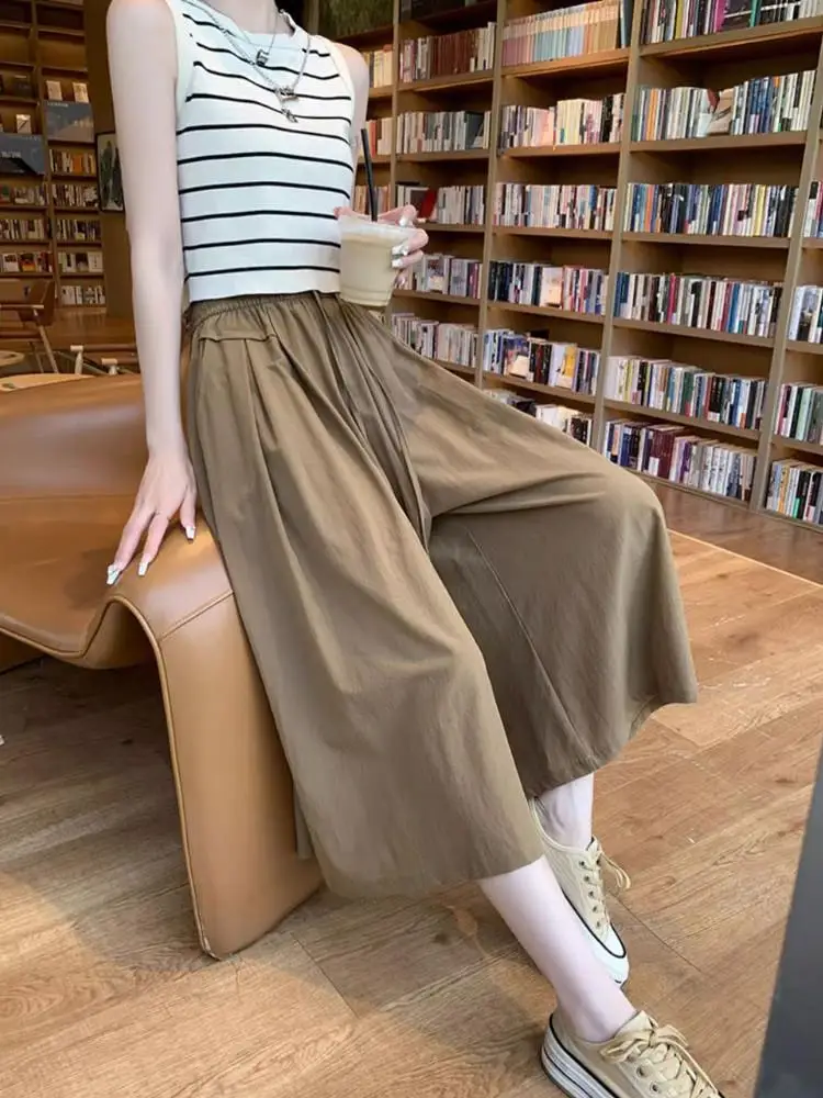 Pantaloni a gamba larga dimagranti a vita alta Pantaloni casual larghi da donna Street Sle Lunghezza sette piedi Altro materiale