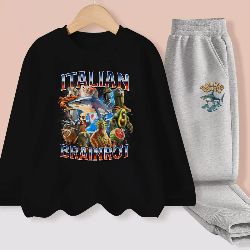 ايمي لاكانا الأطفال ربيع الخريف ازياء الدماغ الإيطالي طويلة الأكمام تي شيرت السراويل للبنين 2 قطعة مجموعة 3-14T #1