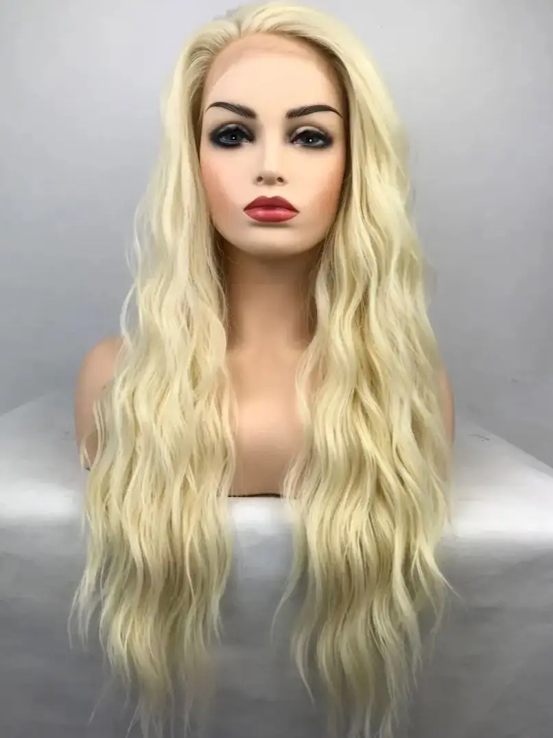 Cabelo humano transparente ondulado louro longo do laço, onda do corpo, fibra resistente ao calor, diário