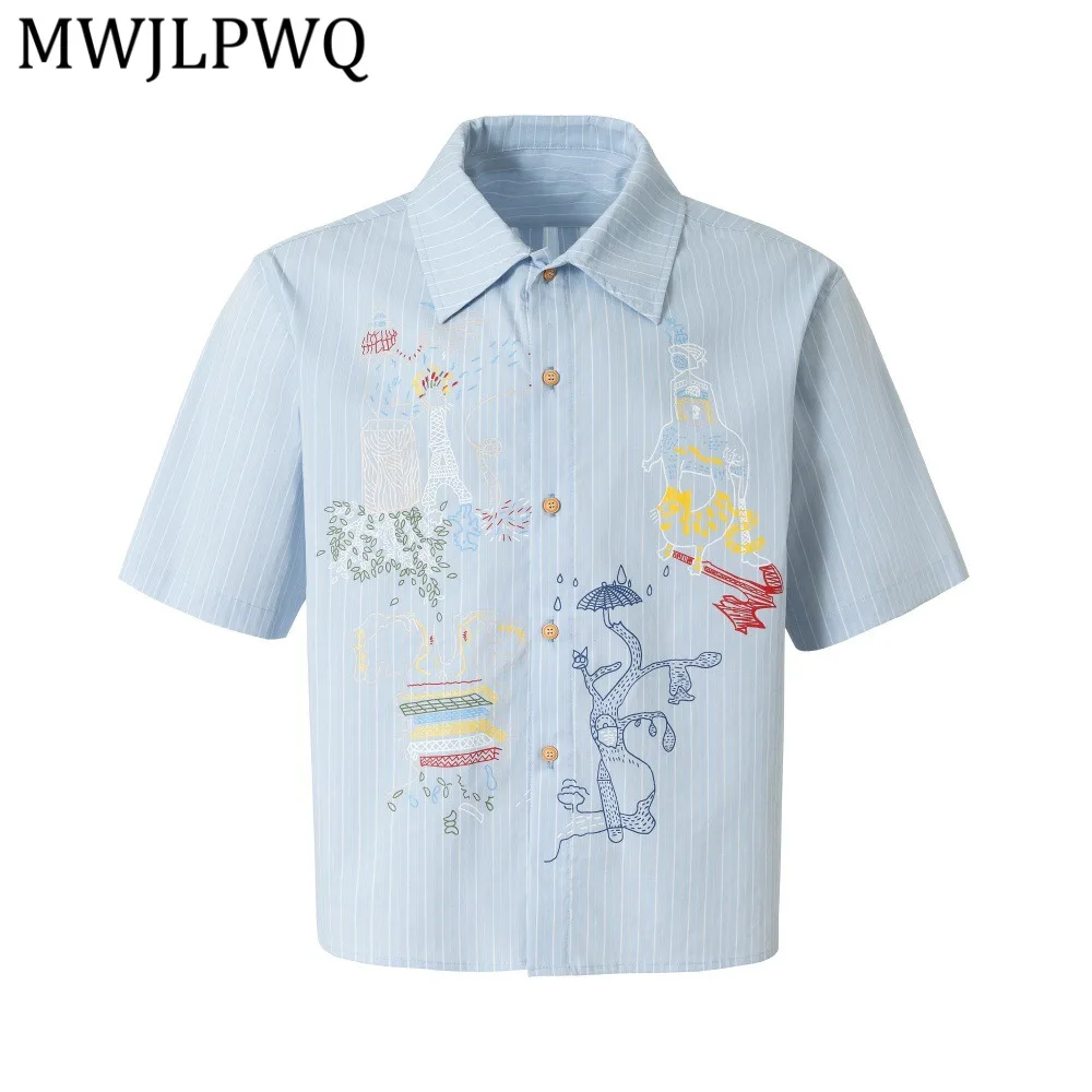 

Мужская рубашка с короткими рукавами и вертикальными полосками с принтом граффити MWJLPWQ, модные свободные повседневные летние топы в стиле хип-хоп, 14374