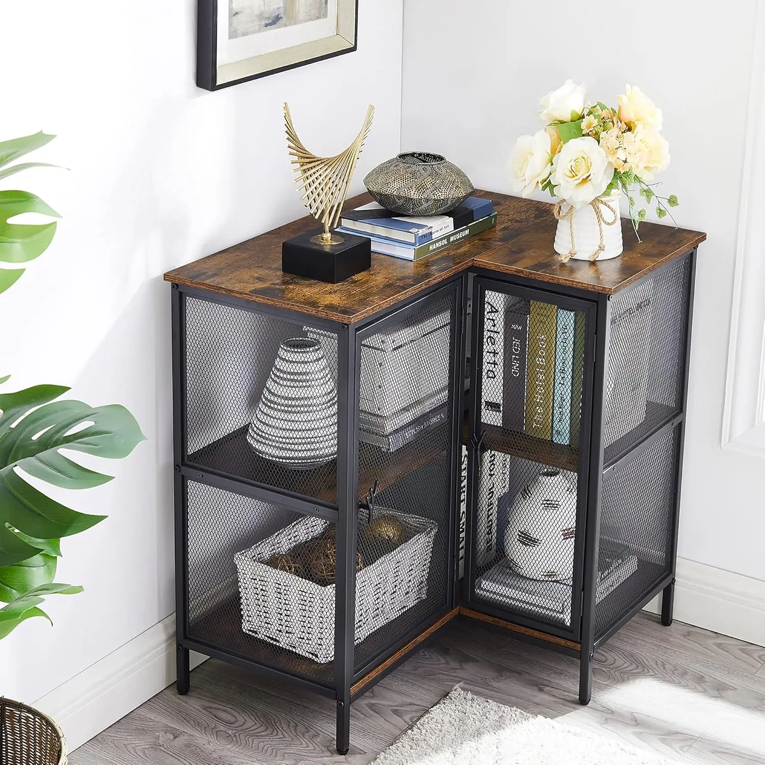 

3 Tier Corner Cabinet with Doors and Storage Shelves, Industrial TV Stand Multipurpose Free-Standing Table, for Small Space