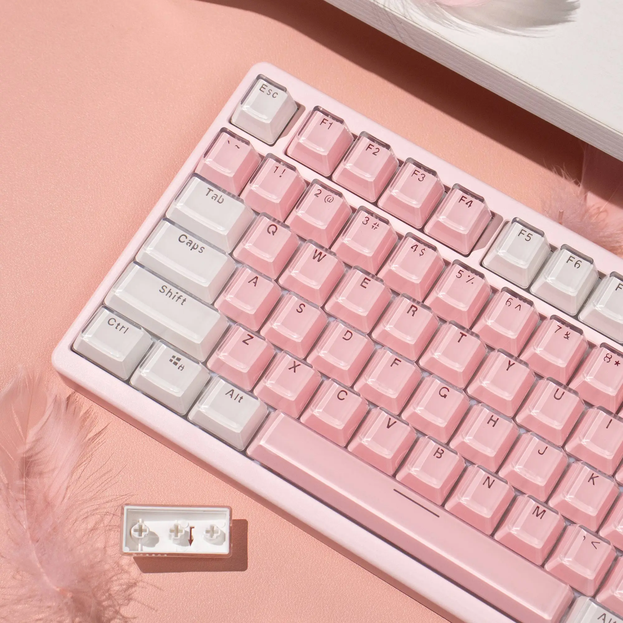 Crystal Jelly Keycaps for Mechanical Keyboard 104 Keys ABS Double Shot OEM Height Pink White AULA F75 GK61 Anne Pro 2 Game PC