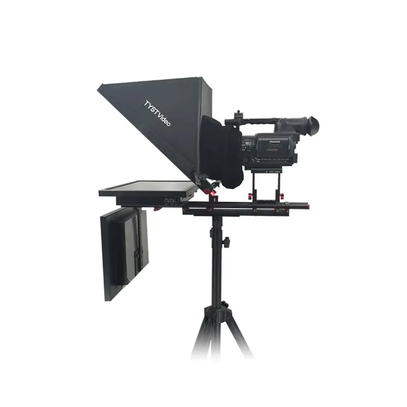 Good Quality 24 Inch Speech And Broadcasting Studio Teleprompter Wireless Remote Dual Screen Built In Teleprompter