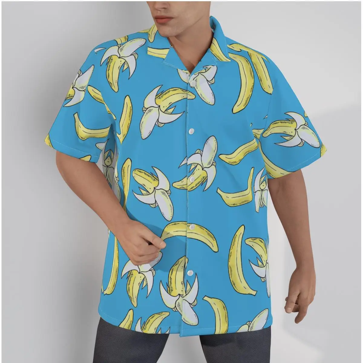 

Casual Shirts for Men Blue Print Bananas Logo Beach Short Sleeve Summer Casual Button Up Tops 3D Shirts