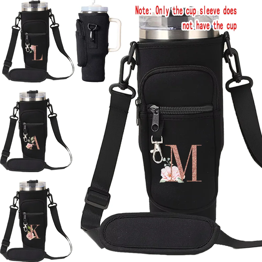 Adjustable Shoulder Strap Water Bottle Cup Cover, Personalized Letter Customization