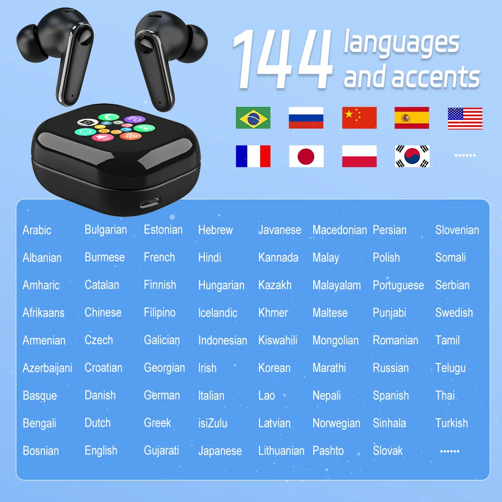 Touch Screen Wireless Headphones 144 Languages Real Time Translation Bluetooth Earphone 6 Mic ANC ENC Cancelling Sports Earbuds - Image 2