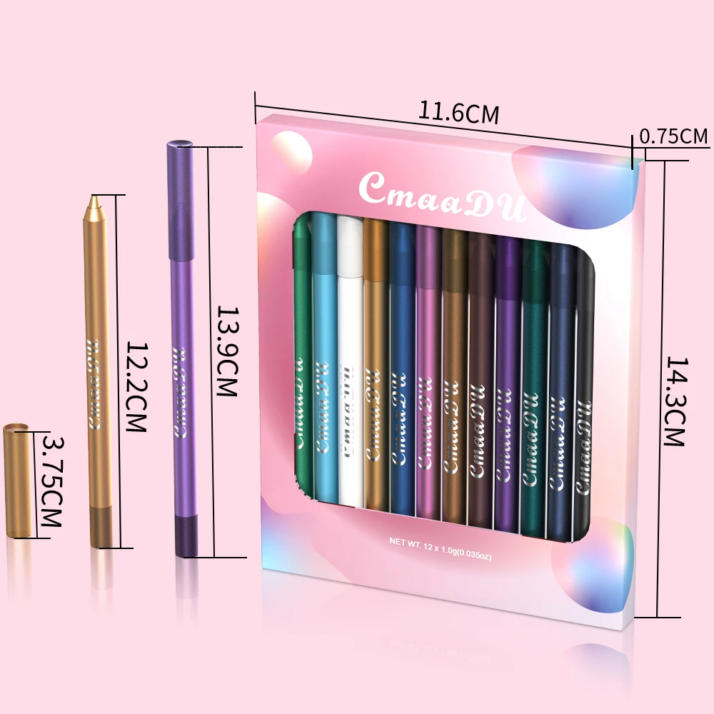 Shimmer Eyeliner Sombra Gel Lápis, Deitado Silkworm Pen, Ilumine Espumante Maquiagem, Eye Liner Set, Shadow Cream Stick, 12Pcs por Caixa