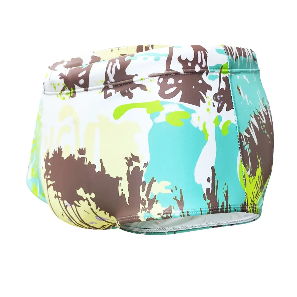 Men's shorts gray-green island coconut tree casual small boxer belt cup U convex sexy swimming pants
