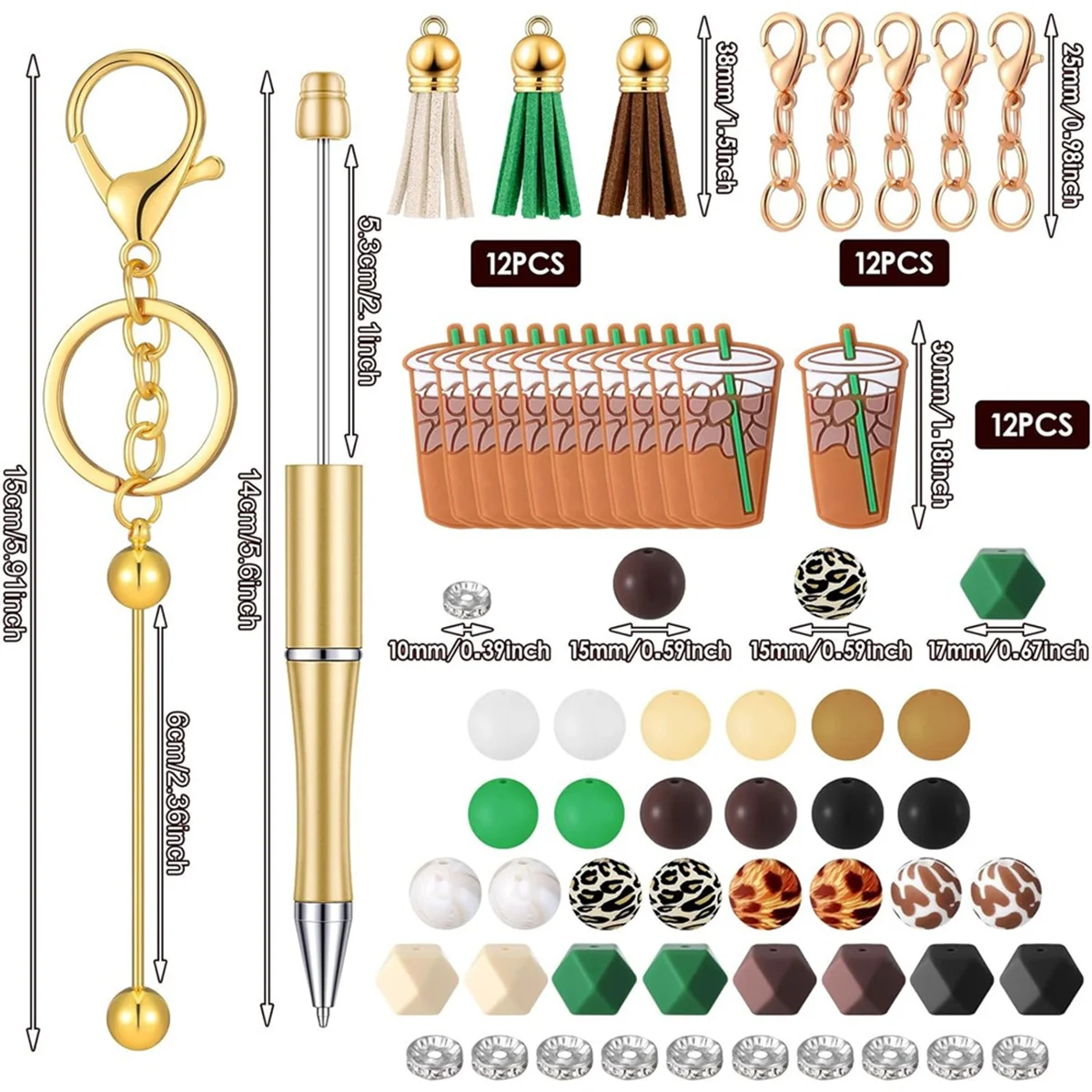 Beadable Pens and Beadable Keychain Bars with Colorful Beads Assorted DIY Making Kit for Pens Keychain Pendant