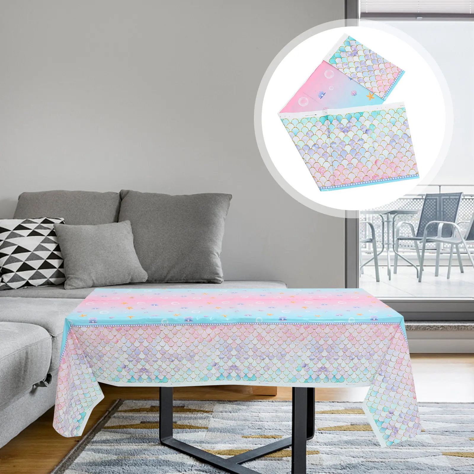 Large Fish Scale Mermaid Tablecloth Disposable Birthday Table Cover Party Supplies Oil Proof Tablecloth Sea Theme Decoration