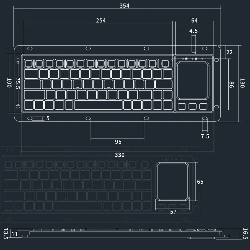 Inlaid k-68 keyboard and mouse integrated wired industrial keyboard touchpad/trackball, anti-interference magnetic ring