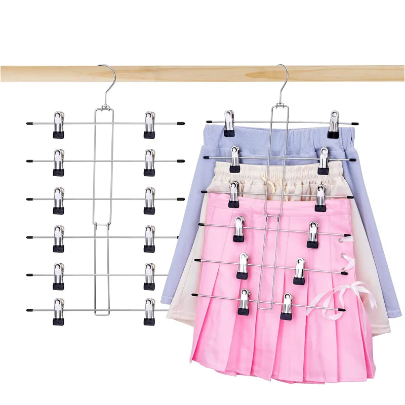 

1PC Clothing Storage Rack Holder Multilayer Skirt Trouser Hanger For Pants 6 Layer Clothes Hangers Non Slip Metal Hanger Clips