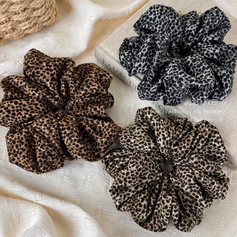 Hair Scrunchie Leopard Print Retro Fabric Women Brown Maillard Style Ponytail Bun Tie Soft Lightweight Daily Party Travel