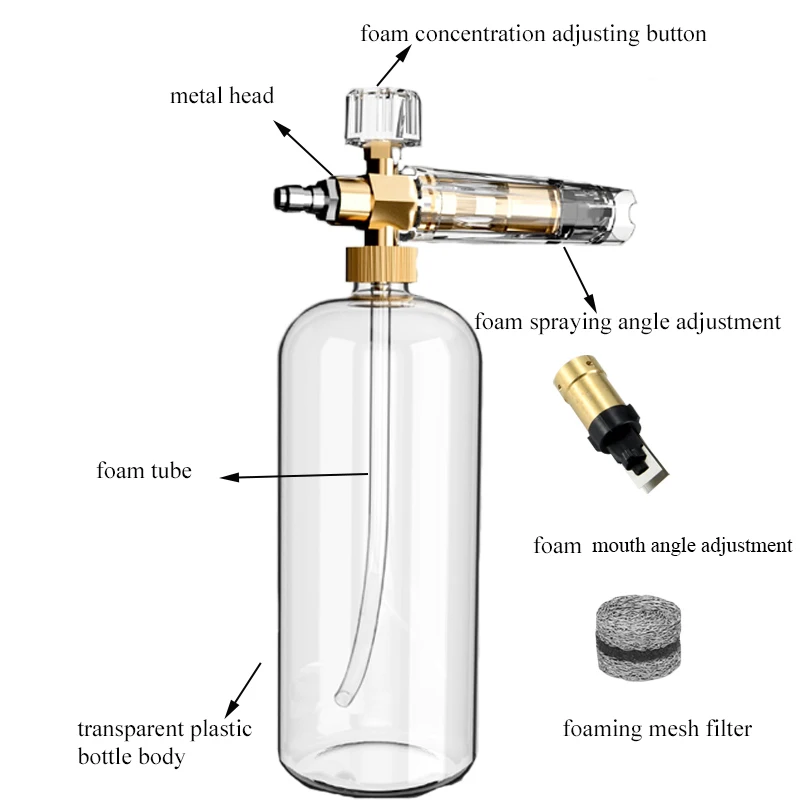 pulverizador de espuma pistola de água e lança de espuma deLavagem De Carro Acessórios Completa transparente Lança De Espuma De Neve Com 1/4 Conexão