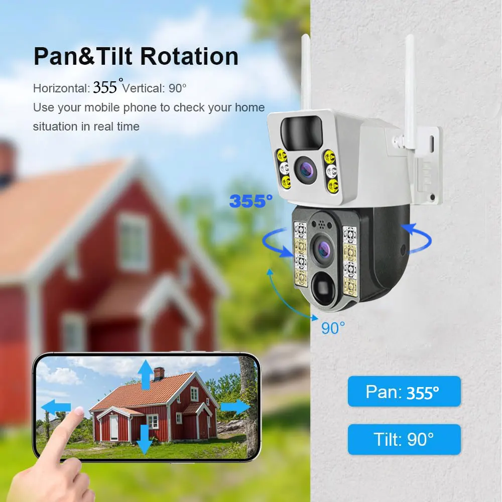 4K 8MP Solar Camera 4G SIM Card Outdoor Dual Lens Automatic Tracking PIR Human Detection Night Vision Safety Monitoring V380 Pro