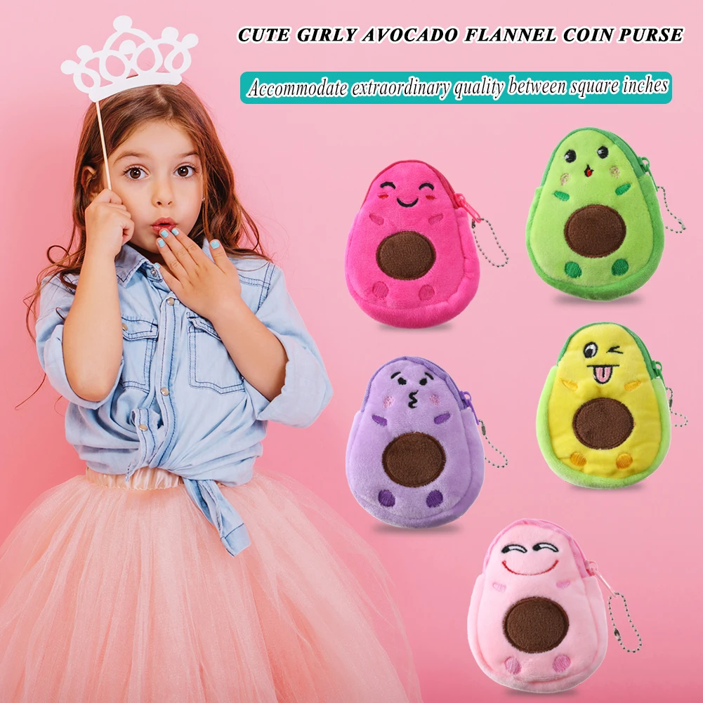 

Fashion Mini Cartoon Money Pouch Girls Children Avocado Plush Purse Wallet Key Case Bags Small Coin bag