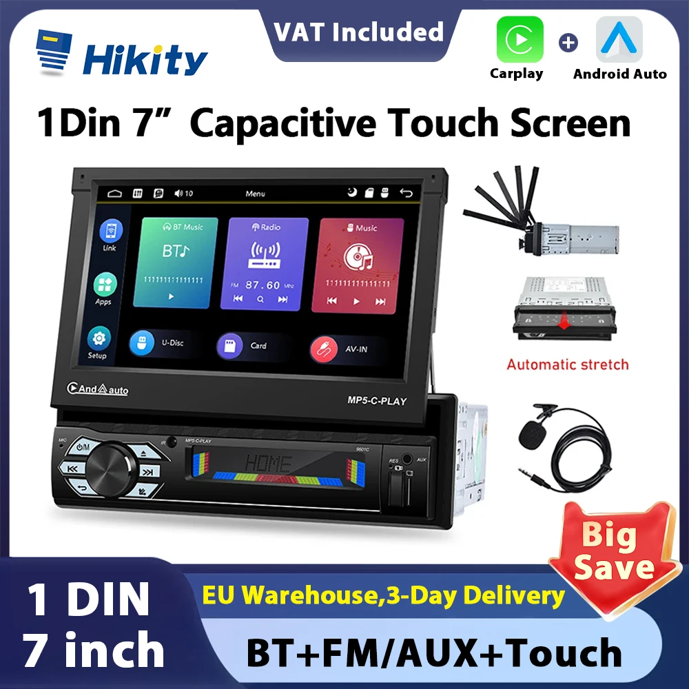 Hikity Universal 1din Car Stereo Radio Carplay 7