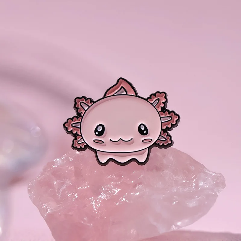 Cute Animal Enamel Pins Pink hexagonal dinosaur salamander baby cute brooch Backpack Accessories Metal Badge Jewelry Wholesale