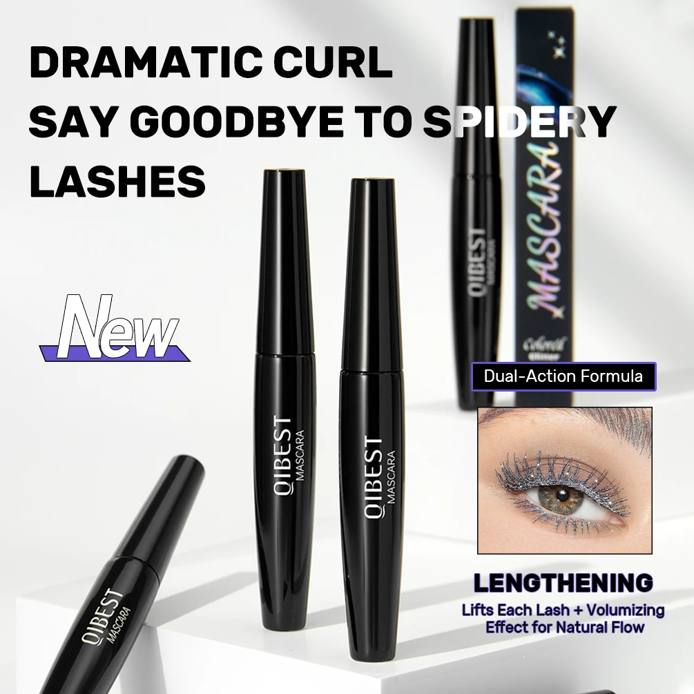 QIBEST Colored Mascara Eyelashes Blue Red Sliver Colorful Waterproof Mascara Long Lasting Voluminous Mascara Charming Eye Tools